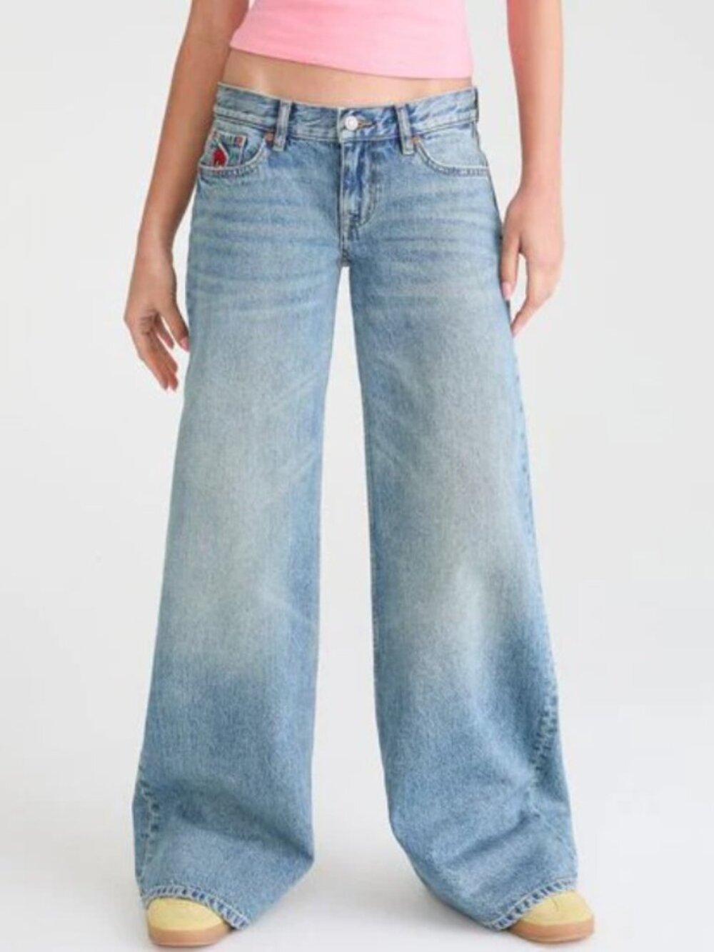 Aeropostale AERO Super Low-Rise Ultra Wide Leg Embroidered Poppy Jean size 4R - Picture 2 of 3